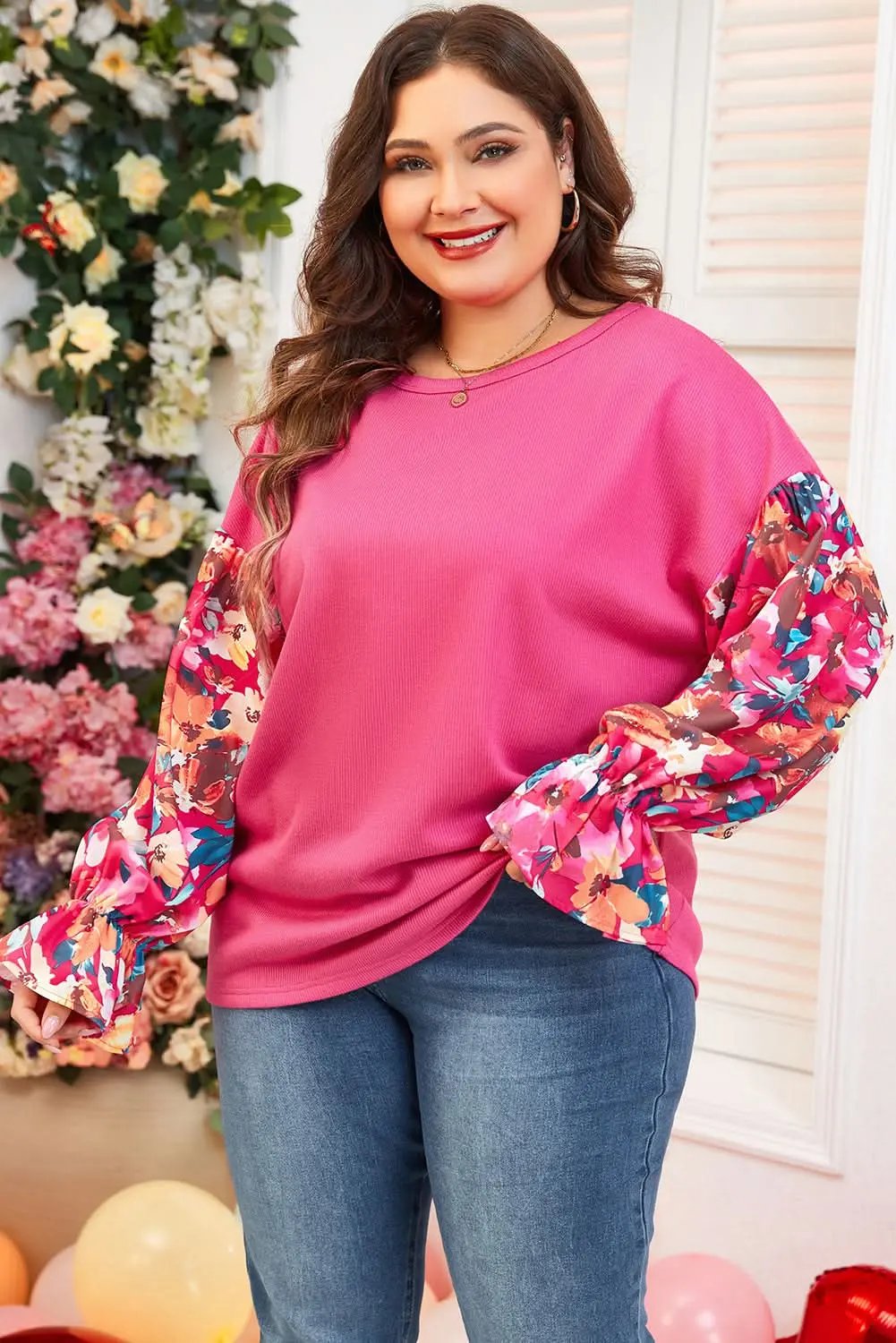 Bright pink plus-size floral top - Love Salve